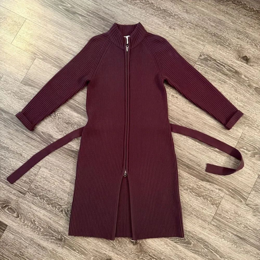 J. Crew Vintage Dark Plum Double Zip Belted Sweater